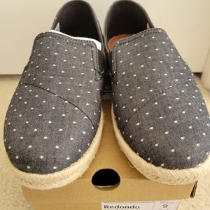 Toms Redondo Black Chambray Dot Womens  Espadrille Shoes - Size 9